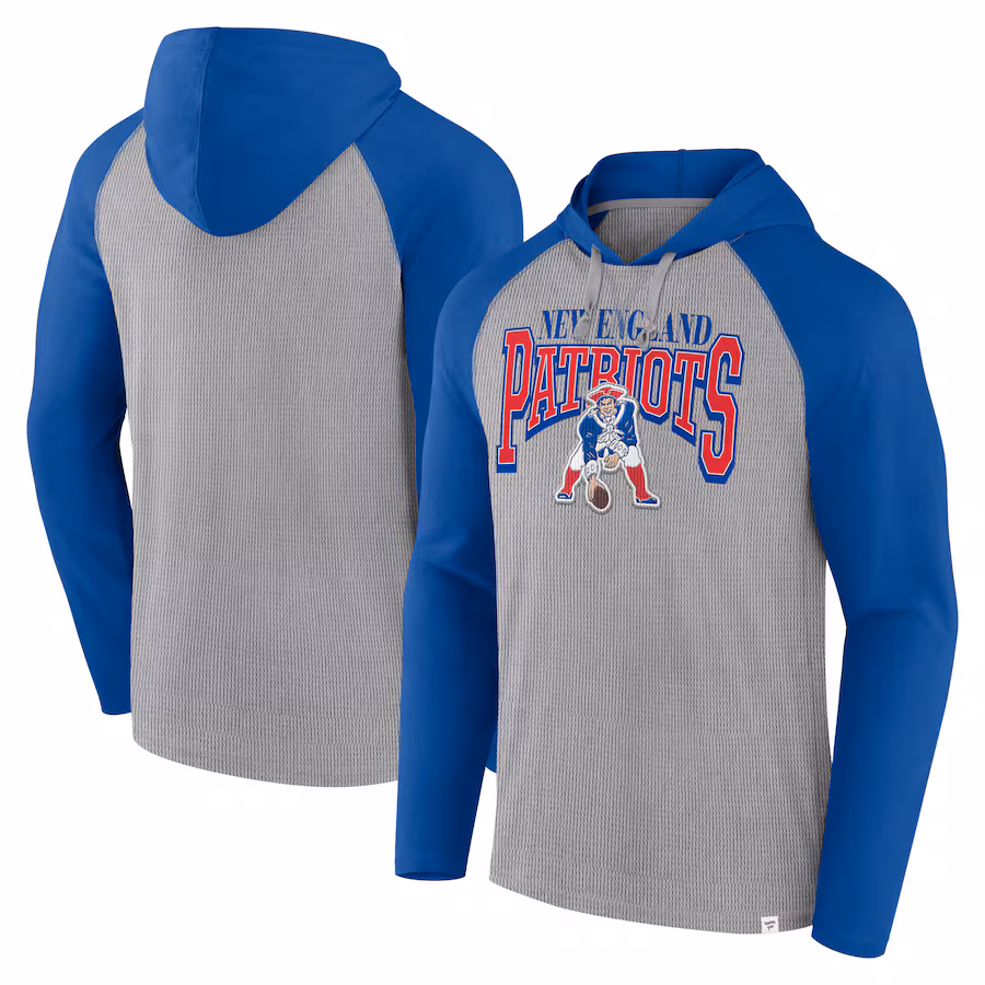Men's New England Patriots Fanatics Gray/Royal Under Center Long Sleeve Hoodie T-Shirt - Jersey