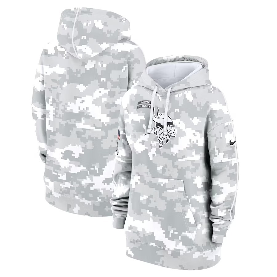 Women's Minnesota Vikings Nike Arctic Camo 2024 Salute To Service Club Fleece Pullover Hoodie - Jersey