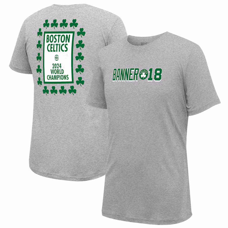 Men's Boston Celtics Stadium Essentials Heather Gray 18-Time NBA Finals Champions Banner 18 Forever T-Shirt - Jersey