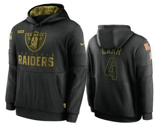 Men's Las Vegas Raiders #4 Derek Carr Black 2020 Salute To Service Sideline Performance Pullover Hoodie - Jersey
