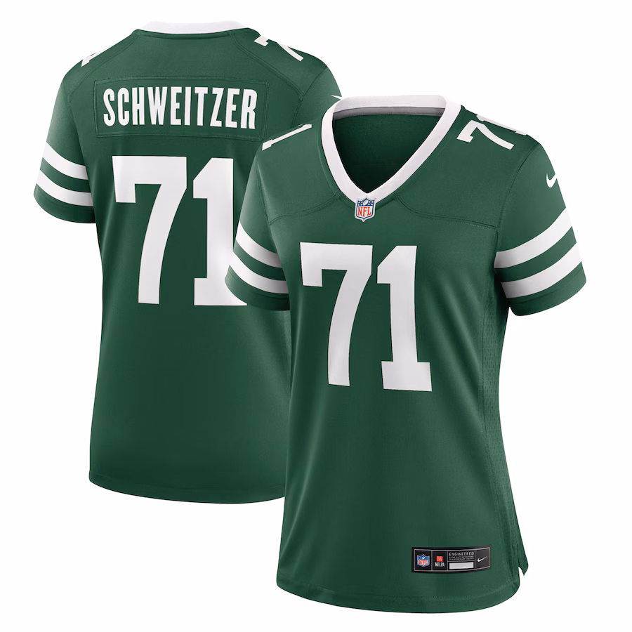 Women's New York Jets Wes Schweitzer Nike Legacy Green Team Game Jersey - Jersey