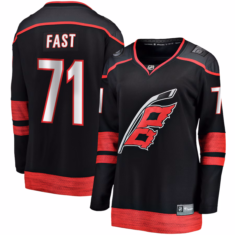 Women's Carolina Hurricanes Jesper Fast Fanatics Black Home Breakaway Player Jersey - Jersey