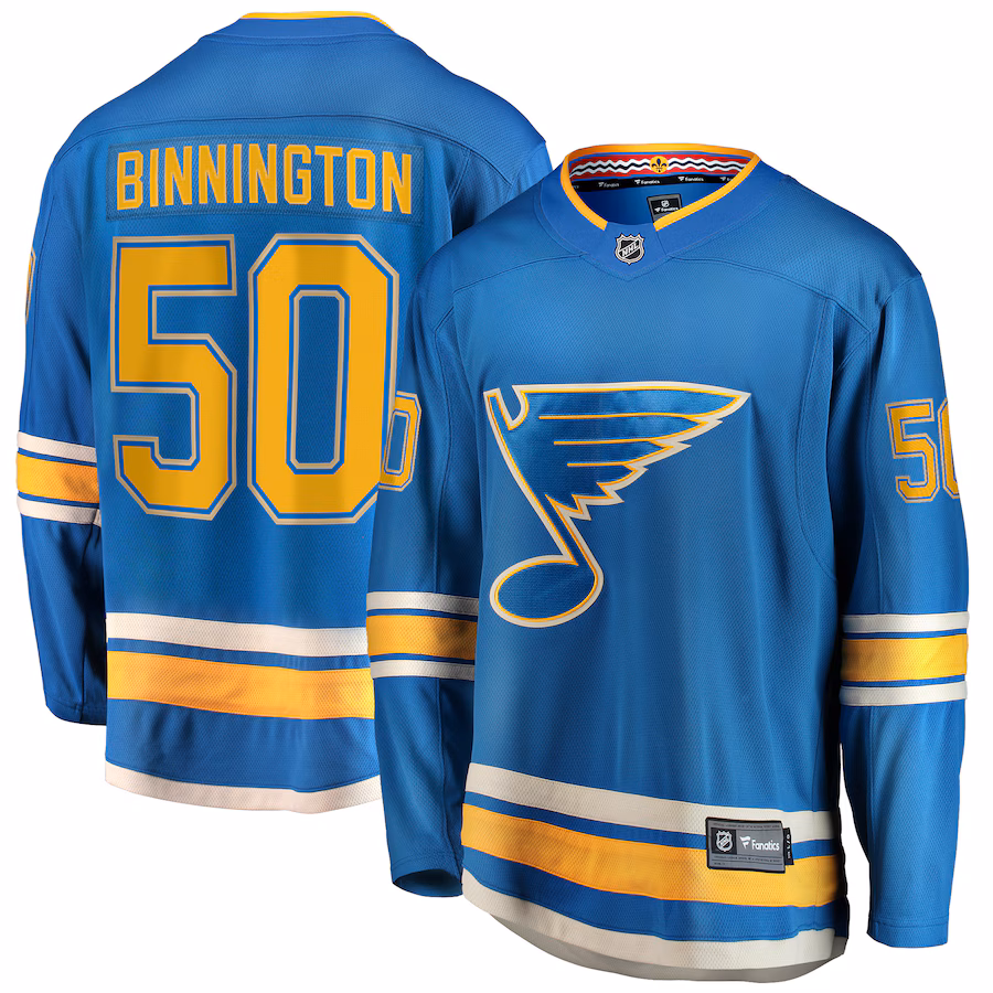 Men's St. Louis Blues Jordan Binnington Fanatics Blue Alternate Premier Breakaway Player Jersey - Jersey