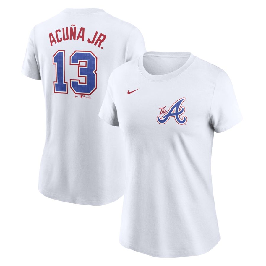 Women's Atlanta Braves Ronald Acuña Jr. Nike White 2024 City Connect Fuse Name & Number T-Shirt - Jersey