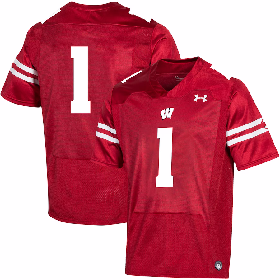 #1 Wisconsin Badgers Under Armour Premier Football Jersey - Red - Jersey