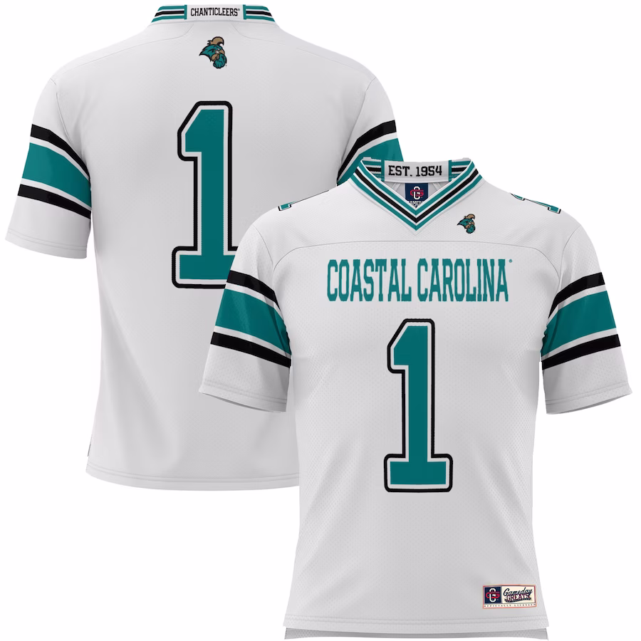 #1 Coastal Carolina Chanticleers GameDay Greats Endzone Football Jersey - White - Jersey