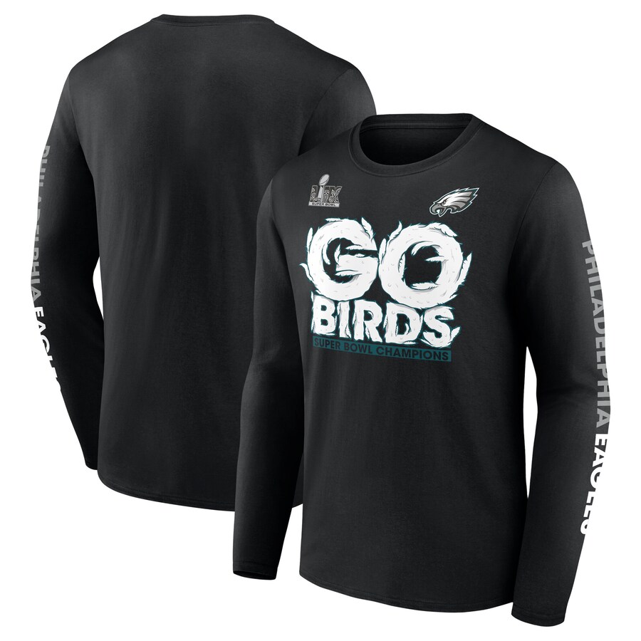 Men's Philadelphia Eagles Fanatics Black Super Bowl LIX Champions On Top Go Birds Long Sleeve T-Shirt - Jersey