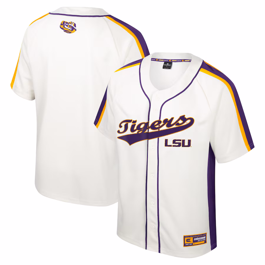 Men's Colosseum Cream LSU Tigers Ruth Button-Up Baseball Jersey - Jersey