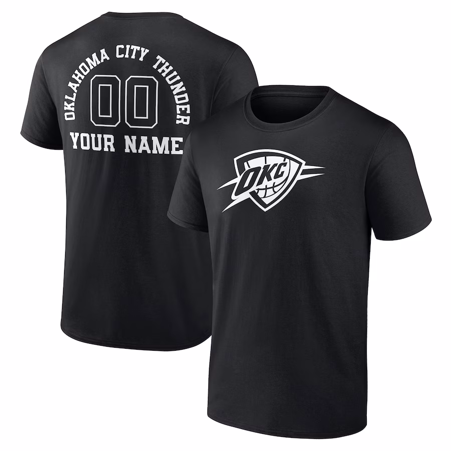 Men's Oklahoma City Thunder Black Personalized Name & Number Monochrome T-Shirt - Jersey