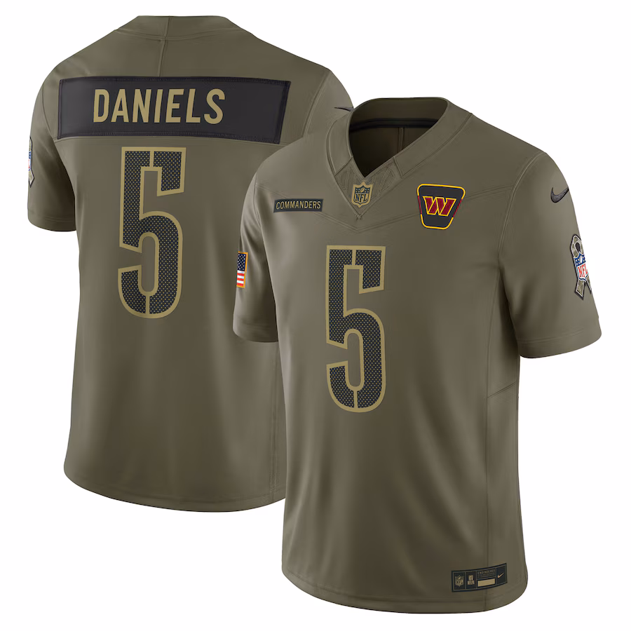 Men's Washington Commanders Jayden Daniels Nike Olive 2025 Salute to Service Limited Jersey - Jersey