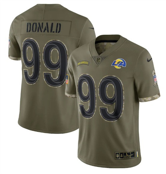 Men's Los Angeles Rams #99 Aaron Donald 2022 Olive Salute To Service Limited Stitched Jersey - Jersey