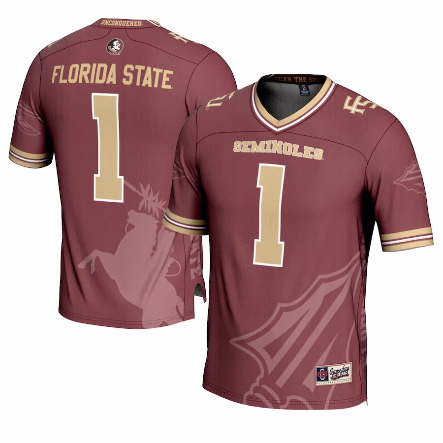 Men's GameDay Greats #1 Garnet Florida State Seminoles Icon Print Football Fashion Jersey - Jersey