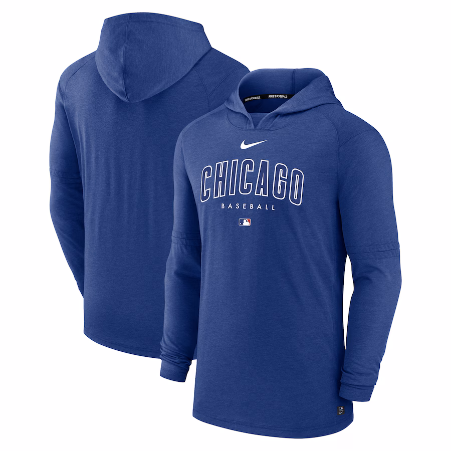 Men's Chicago Cubs Nike Heather Royal Authentic Collection Early Work Tri-Blend Performance Pullover Hoodie - Jersey