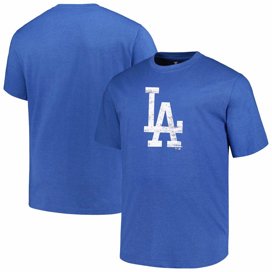 Men's Los Angeles Dodgers Profile Heather Royal Big & Tall Weathered Logo T-Shirt - Jersey