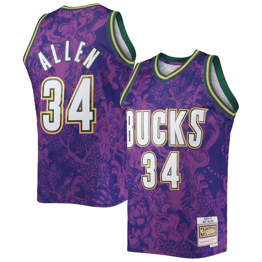 Men's Milwaukee Bucks Ray Allen Mitchell & Ness Purple Hardwood Classics 2000/01 Lunar New Year Swingman Jersey - Jersey