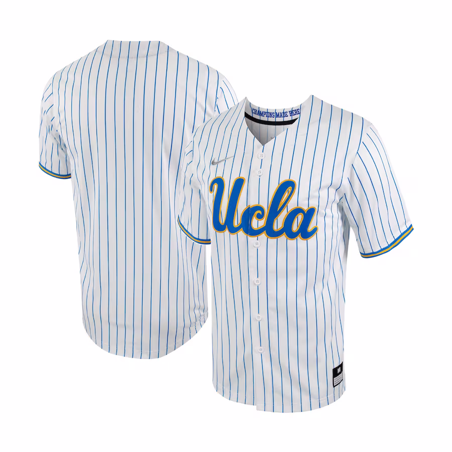 UCLA Bruins Nike Pinstripe Replica Full-Button Baseball Jersey - White/Blue - Jersey