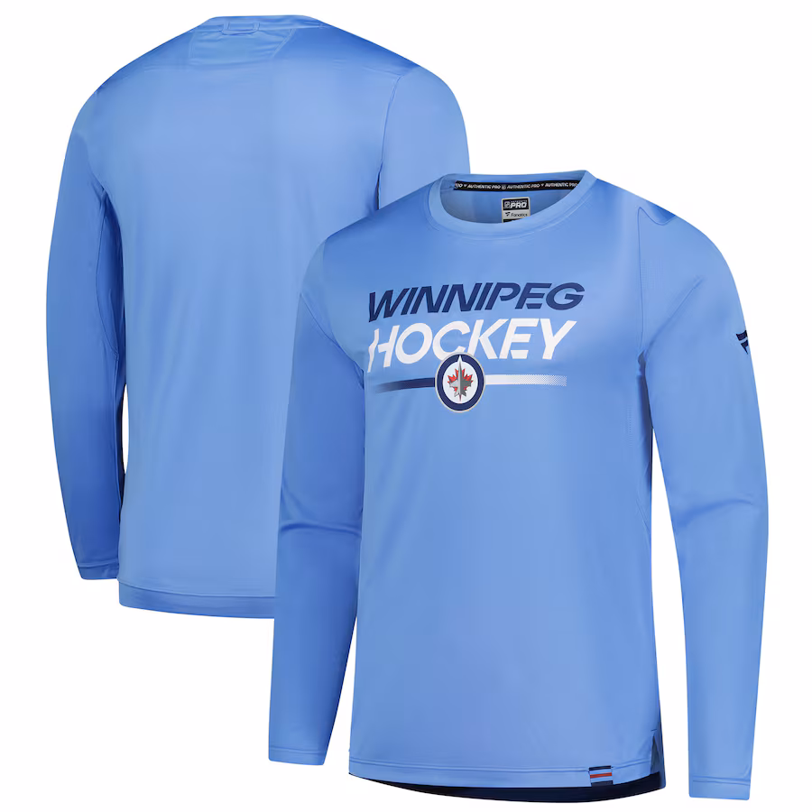 Men's Winnipeg Jets Fanatics Light Blue Authentic Pro Anniversary Long Sleeve T-Shirt - Jersey