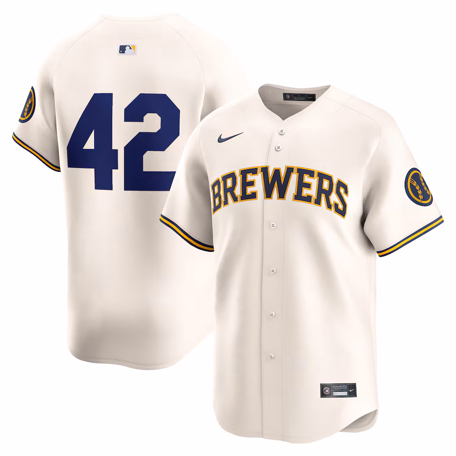 Men's Milwaukee Brewers  Nike Cream 2024 Jackie Robinson Day Home Limited Jersey - Jersey