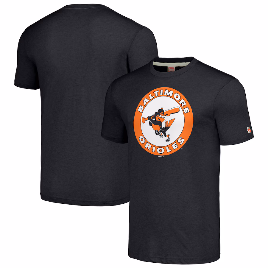 Men's Baltimore Orioles Homage Charcoal Cooperstown Collection Hand-Drawn Logo Tri-Blend T-Shirt - Jersey