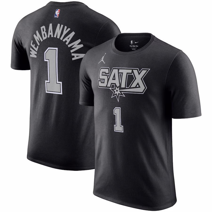 Men's San Antonio Spurs Victor Wembanyama Jordan Brand Black 2022/23 Statement Edition Name & Number T-Shirt - Jersey