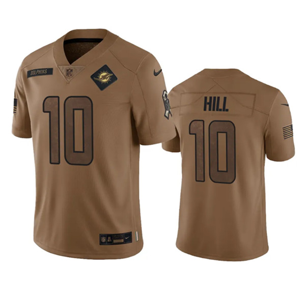 Men's Miami Dolphins #10 Tyreek Hill 2023 Brown Salute To Service Limited Football Stitched Jersey - Jersey