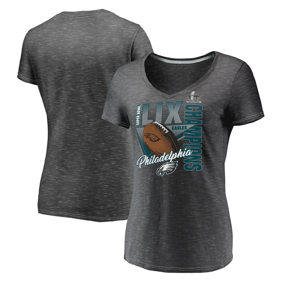 Women's Philadelphia Eagles  Fanatics Graphite Super Bowl LIX Champions Own the Moment V-Neck T-Shirt - Jersey