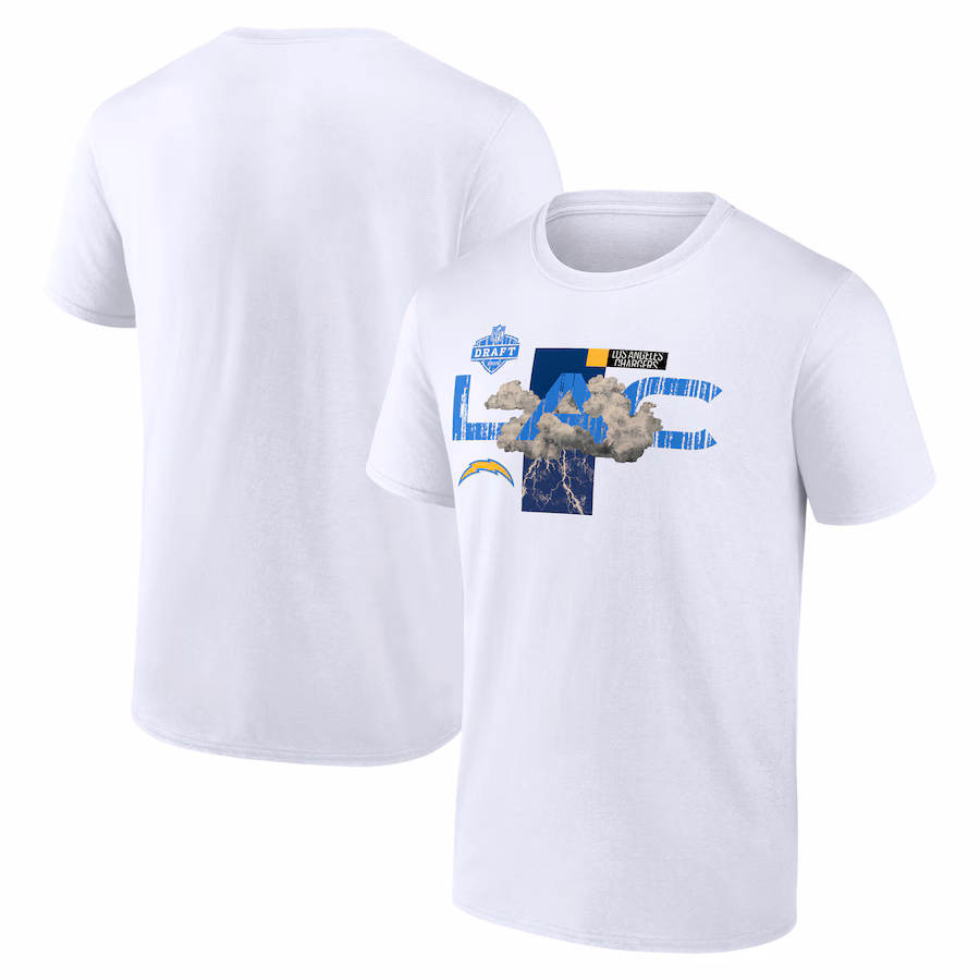 Men's Los Angeles Chargers White 2025 NFL Draft T-Shirt - Jersey