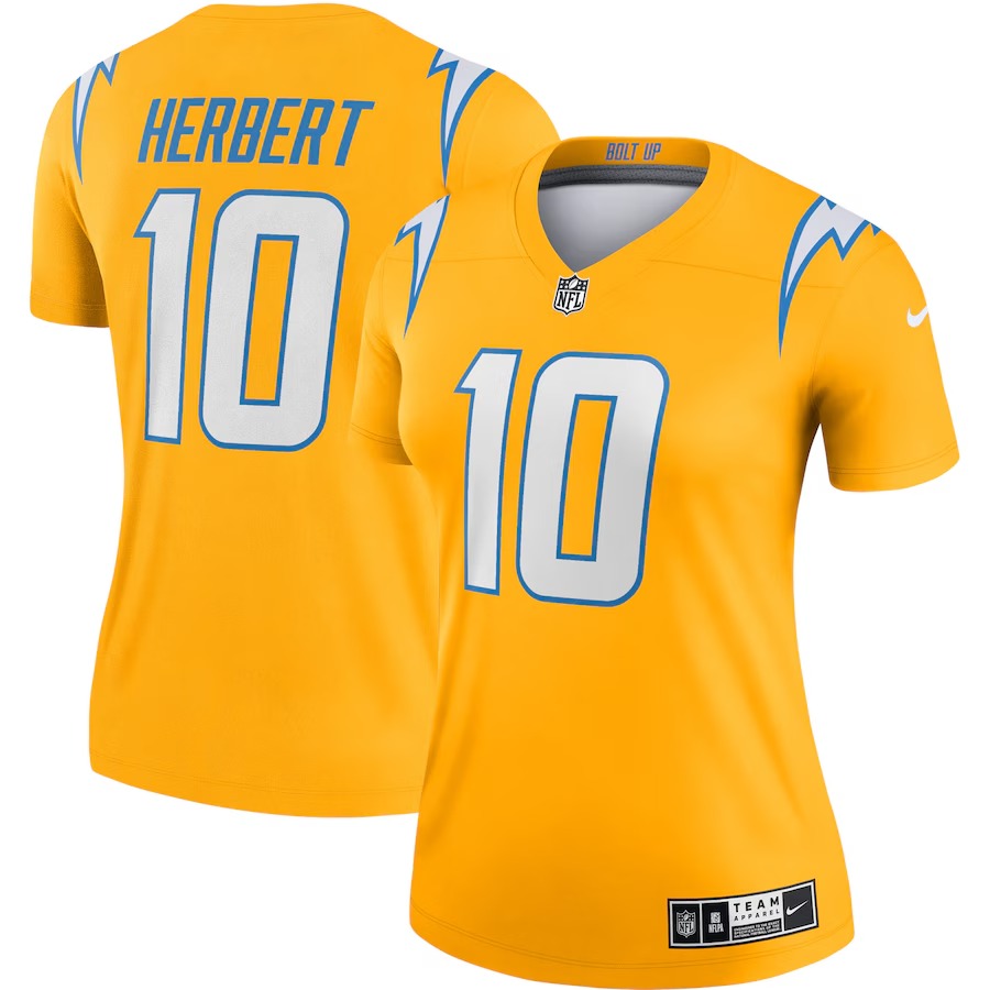 Women's Los Angeles Chargers Justin Herbert Nike Gold Inverted Legend Jersey - Jersey