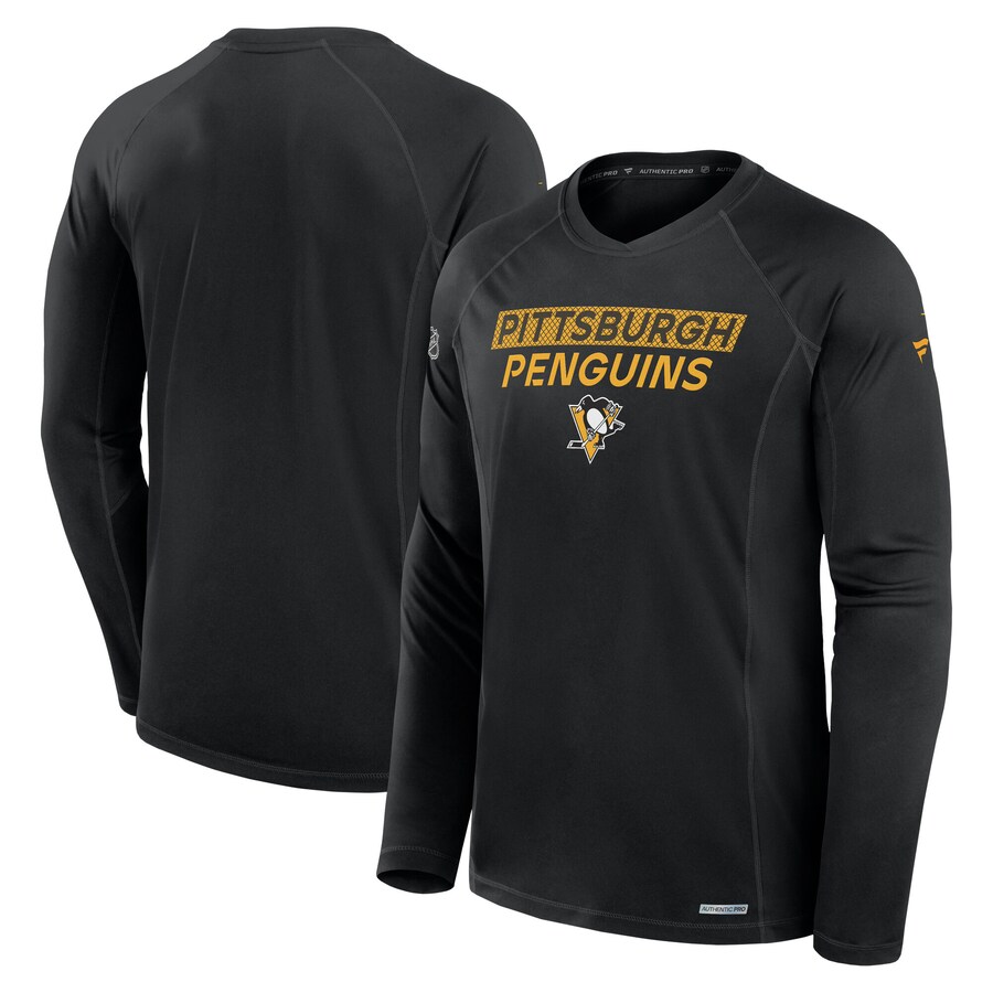 Men's Pittsburgh Penguins Fanatics Black Authentic Pro Rink Tech Long Sleeve T-Shirt - Jersey