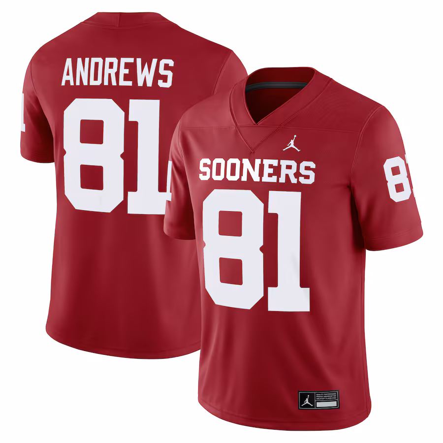 Men's Jordan Brand Mark Andrews Crimson Oklahoma Sooners Alumni Player Game Jersey - Jersey