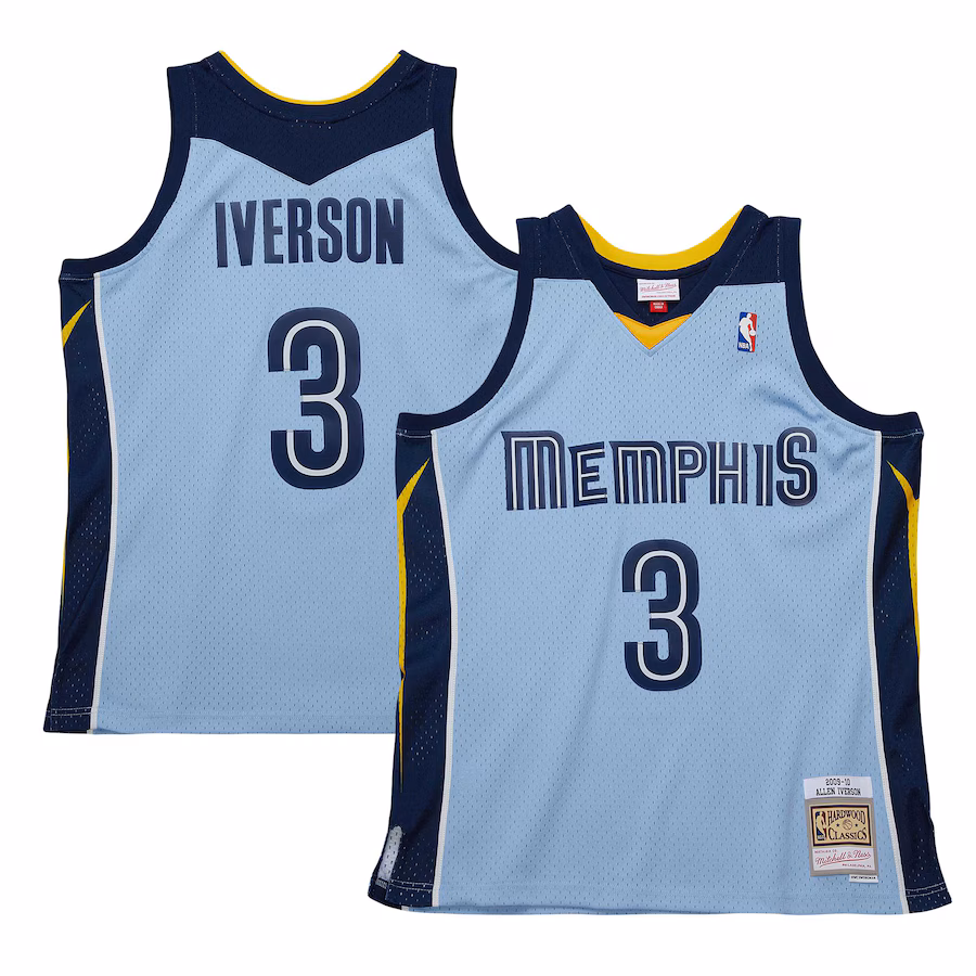 Men's Memphis Grizzlies Allen Iverson Mitchell & Ness Light Blue 2009/10 Hardwood Classics Swingman Jersey - Jersey