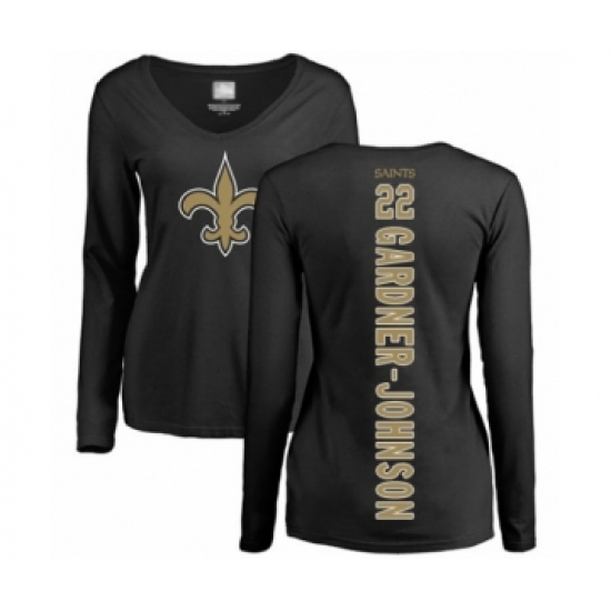 Football Women's New Orleans Saints #22 Chauncey Gardner-Johnson Black Backer Slim Fit Long Sleeve T-Shirt - Jersey