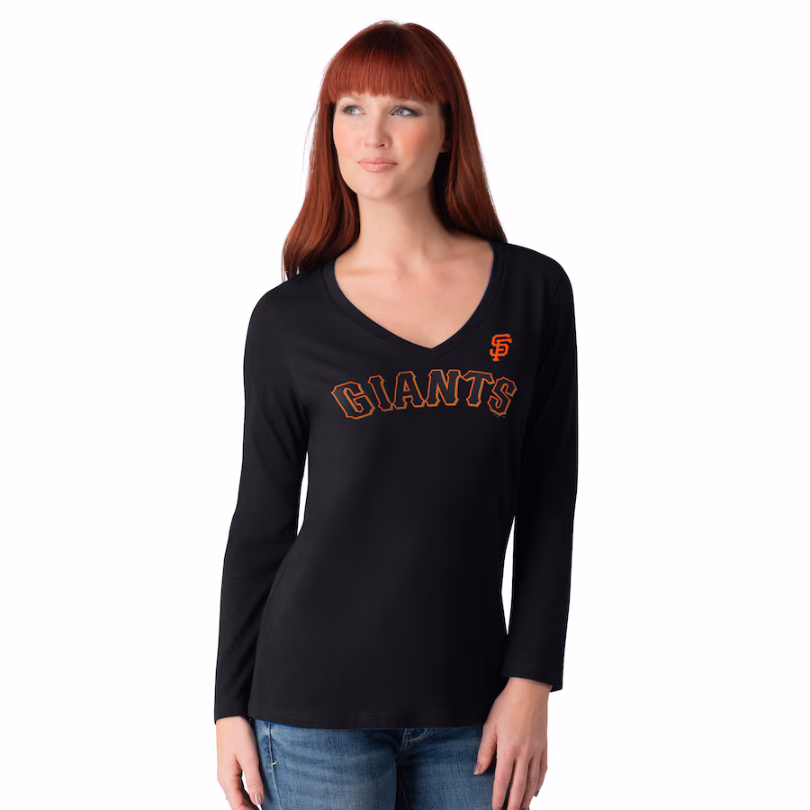 Women's San Francisco Giants G-III 4Her by Carl Banks Black Post Season Long Sleeve V-Neck T-Shirt - Jersey