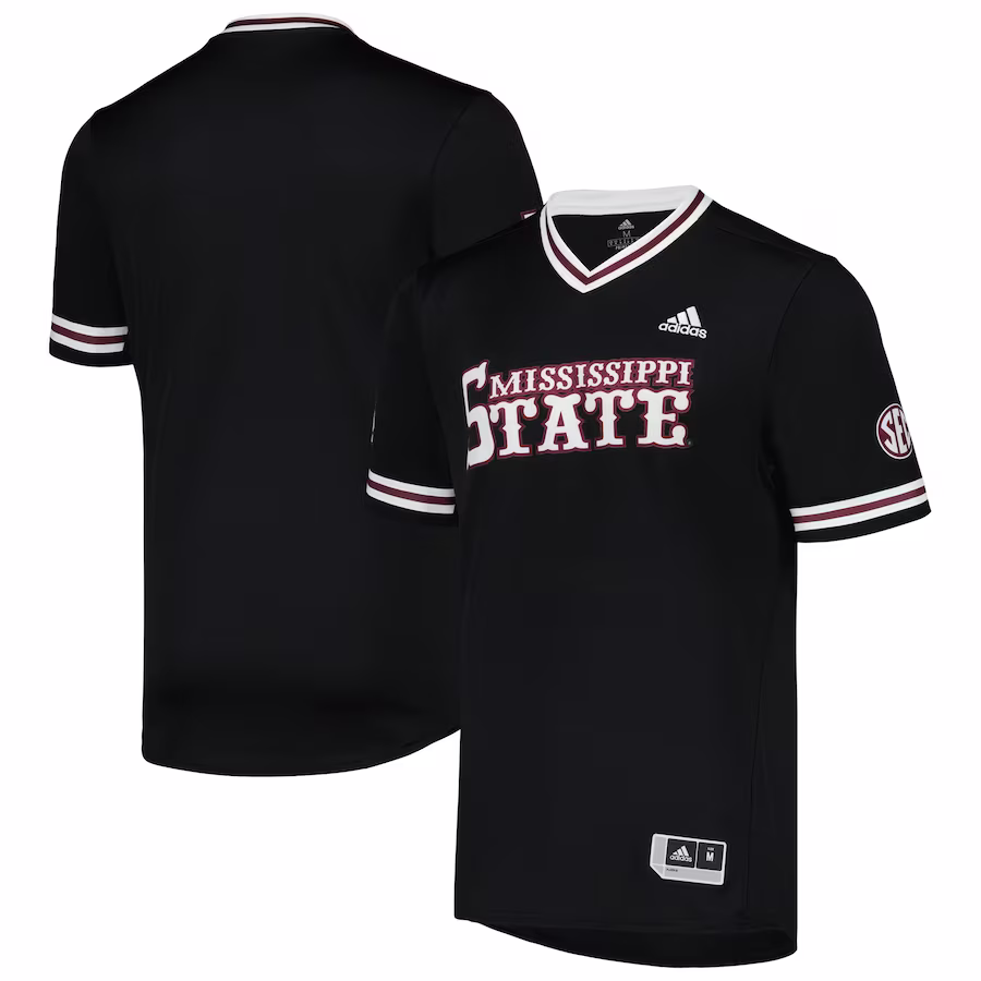 Mississippi State Bulldogs adidas Replica V-Neck Baseball Jersey - Black - Jersey