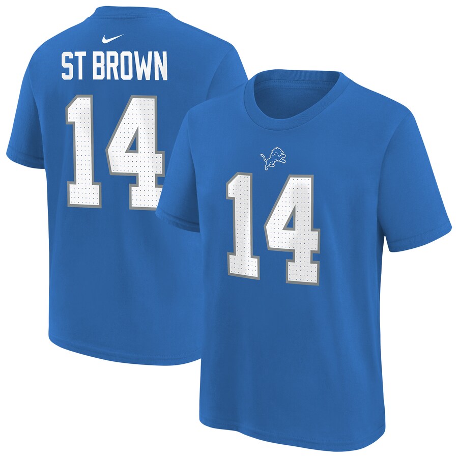 Youth Detroit Lions Amon-Ra St. Brown Blue Nike Player Name & Number T-Shirt - Jersey