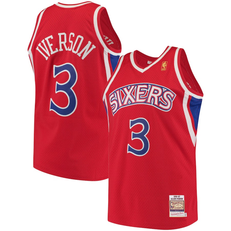 Men's Philadelphia 76ers Allen Iverson Mitchell & Ness Red 1996/97 Hardwood Classics Authentic Jersey - Jersey