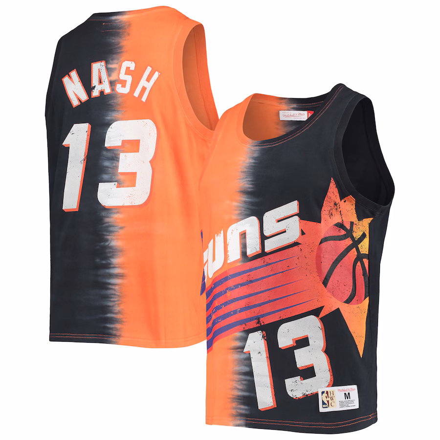Men's Phoenix Suns Steve Nash Mitchell & Ness Orange/Black Hardwood Classics Tie-Dye Name & Number Tank Top - Jersey