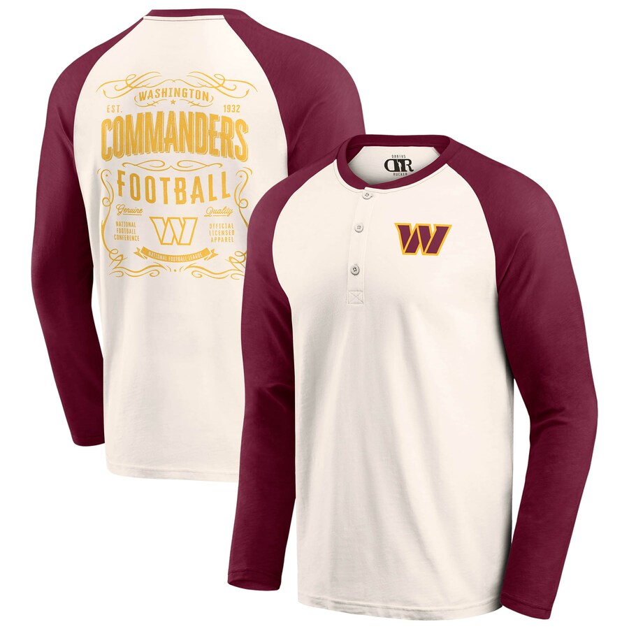 Men's Washington Commanders Darius Rucker Collection by Fanatics Cream/Burgundy Raglan Henley T-Shirt - Jersey