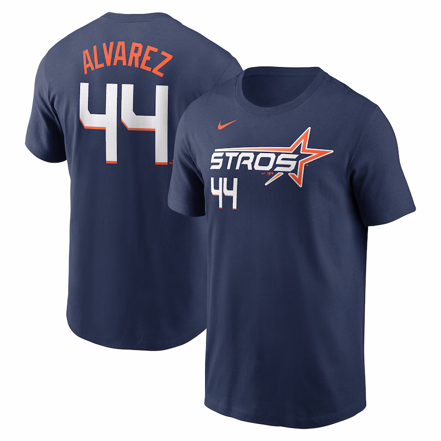 Men's Houston Astros Yordan Alvarez Nike Navy 2025 City Connect Fuse Name & Number T-Shirt - Jersey