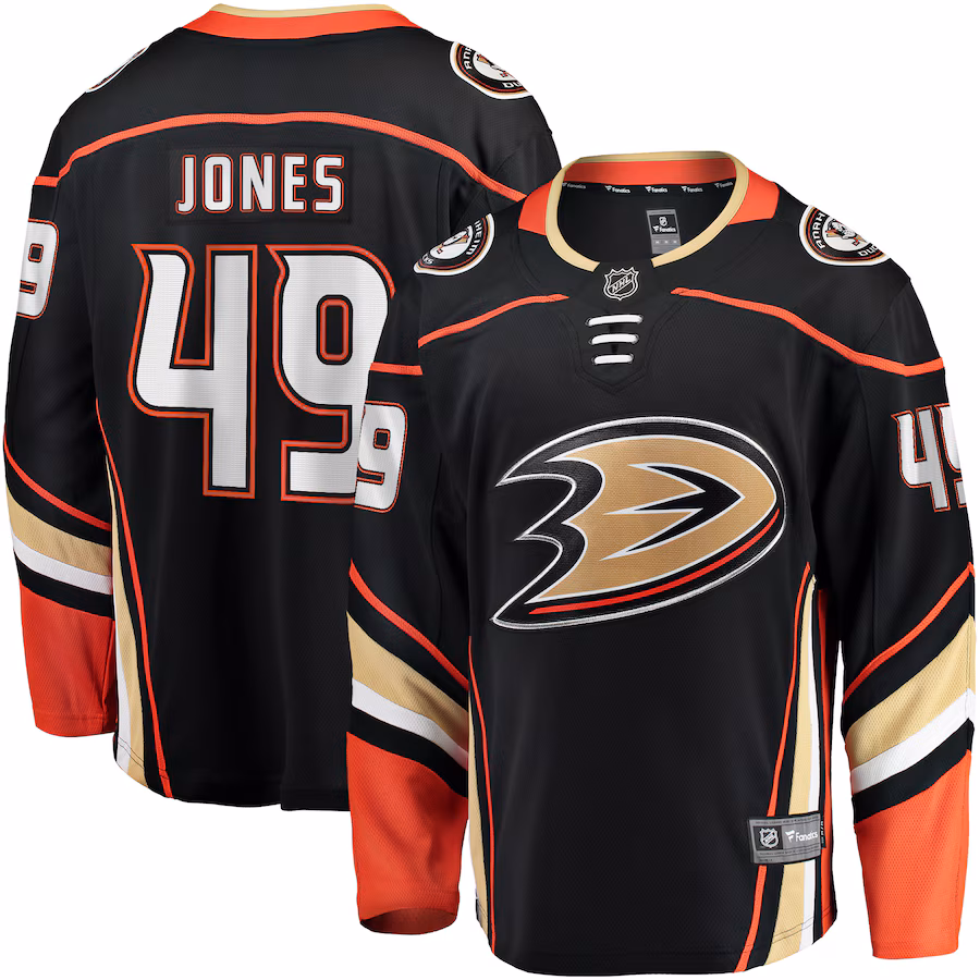 Men's Anaheim Ducks Max Jones Fanatics Black Home Breakaway Jersey - Jersey