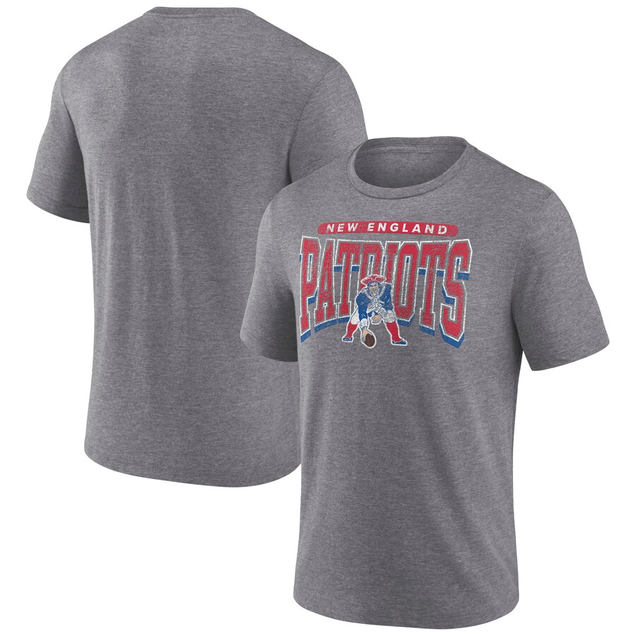 Men's New England Patriots Fanatics Heather Gray Warped Block Tri-Blend T-Shirt - Jersey