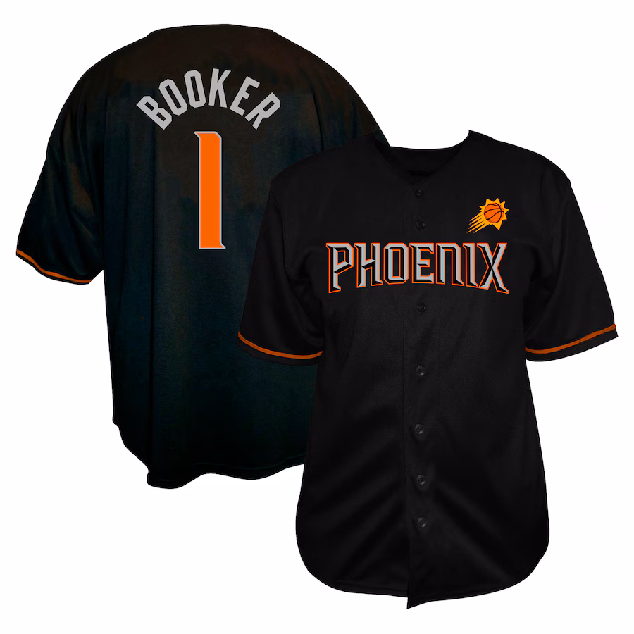Men's Phoenix Suns Devin Booker Profile Black Big & Tall Name & Number Button-Up Jersey - Jersey