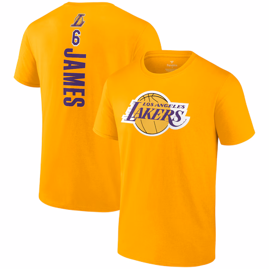 Men's Los Angeles Lakers LeBron James Fanatics Gold Playmaker Name & Number T-Shirt - Jersey
