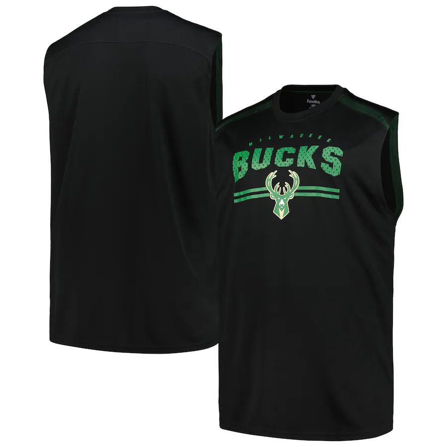 Men's Milwaukee Bucks Fanatics Black Big & Tall Birdseye Muscle Tank Top - Jersey