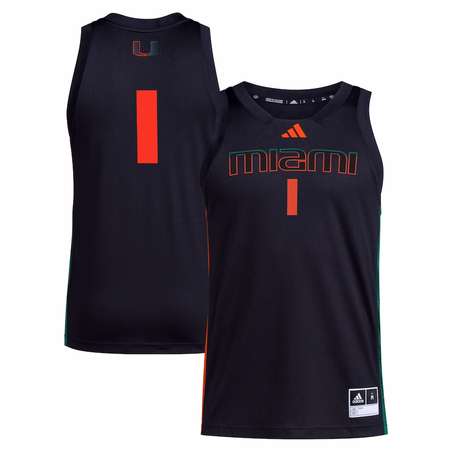 #1 Miami Hurricanes adidas Swingman Jersey - Black - Jersey