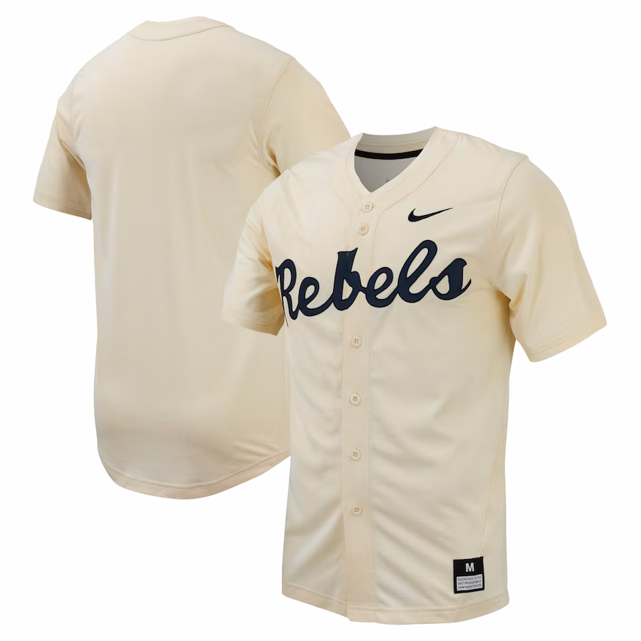 Men's Nike Cream Ole Miss Rebels Replica Full-Button Baseball Jersey - Jersey