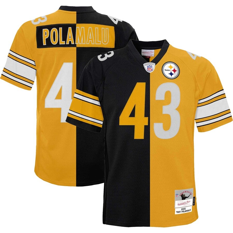 Youth Pittsburgh Steelers Troy Polamalu Mitchell & Ness Black/Gold Split Legacy Jersey - Jersey