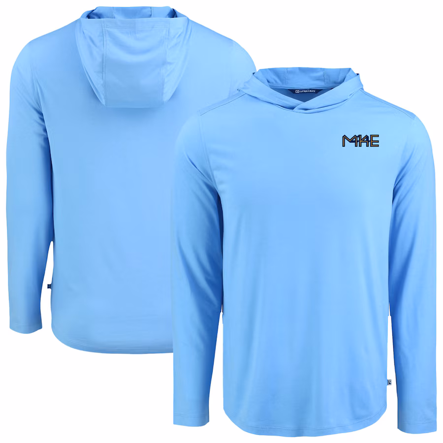 Men's Milwaukee Brewers Cutter & Buck Powder Blue Coastline Epic Comfort Recycled Eco Hoodie Long Sleeve T-Shirt - Jersey