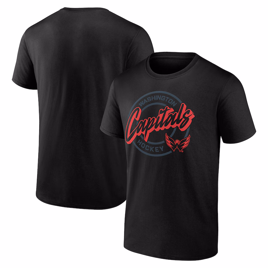Men's Washington Capitals Black Color Block Puck T-Shirt - Jersey