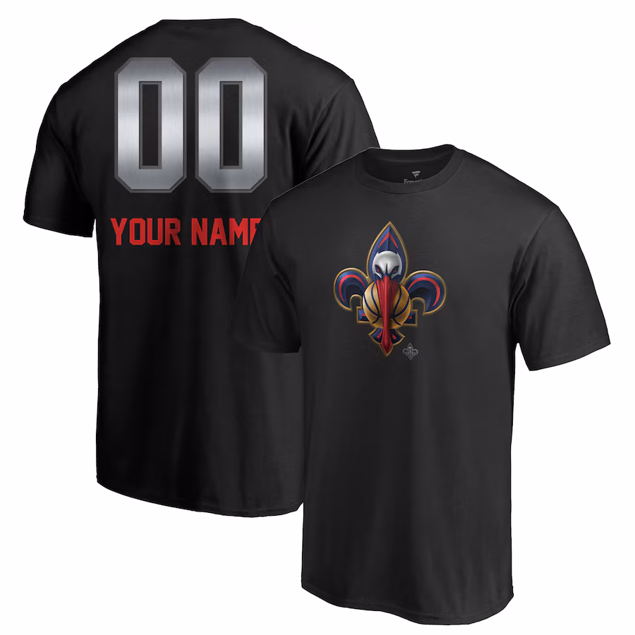 Men's New Orleans Pelicans Black Midnight Mascot Personalized Name & Number T-Shirt - Jersey